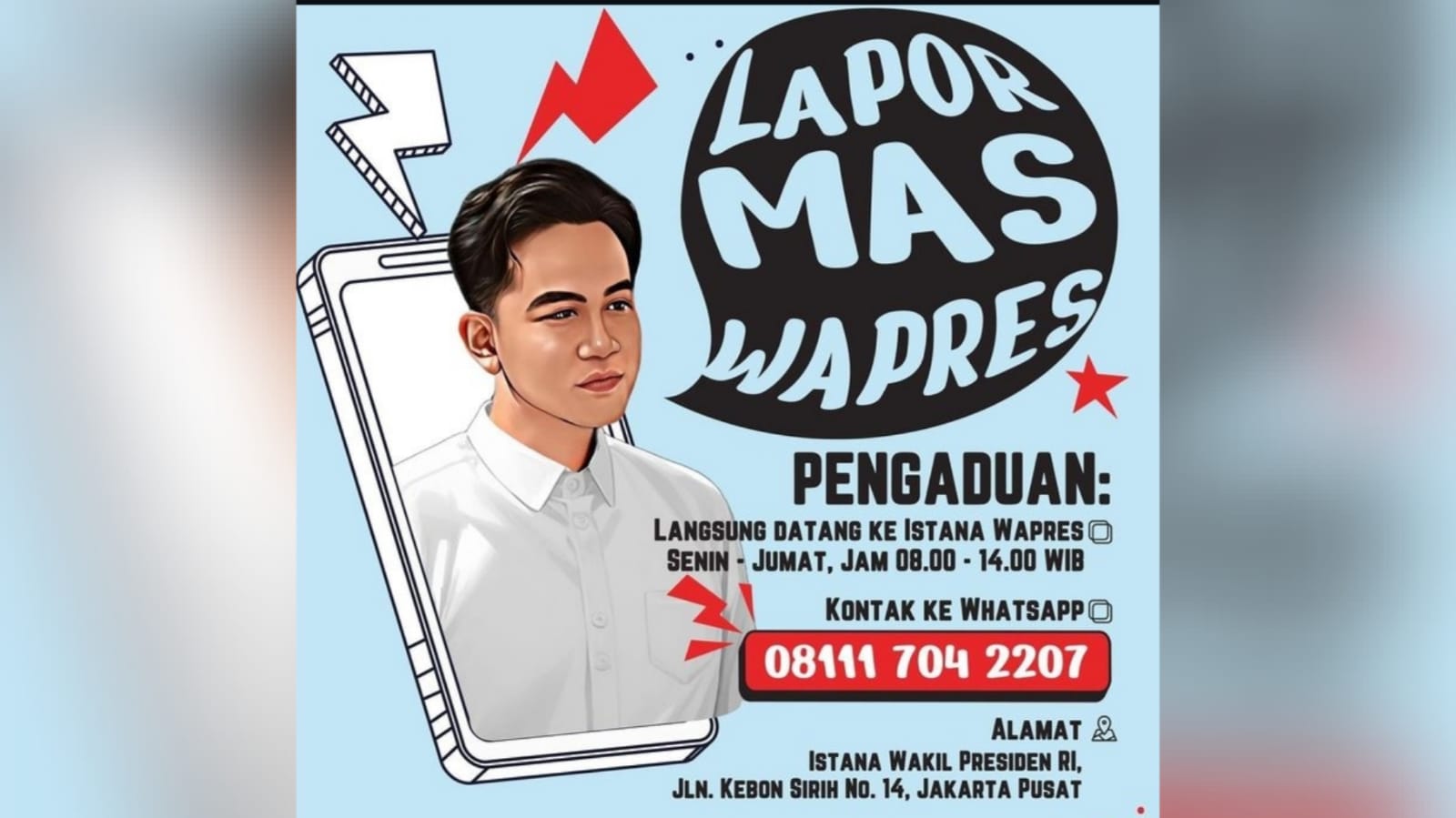 Wapres RI Gibran Rakabuming Raka membuka layanan pengaduan masyarakat "Lapor Mas Wapres". Layanan tersebut di buka mulai Senin tanggal 11 November 2024