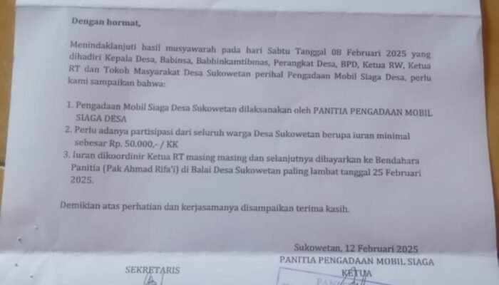 Ramai Iuran Mobil Siaga di Desa Sukowetan Trenggalek, Kades Sebut Itu Bukan Iuran Wajib