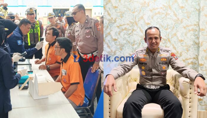 Dari kiri: tim Subdit Gakkum Polda Jawa Timur saat lakukan pengecekan tes kadar alkohol kepada sopir bus di Terminal. Kanan: Kasubdit Gakkum Polda Jawa Timur, AKBP Septa Firmansyah. [3detik.com]