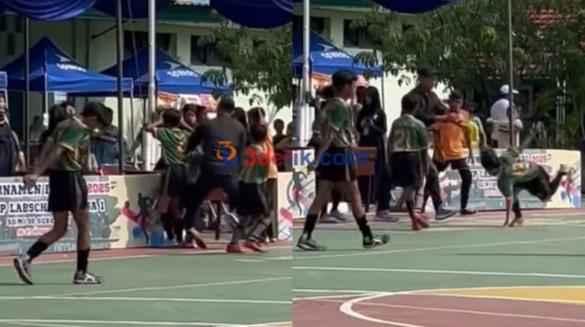 Tak patut dicontoh: seorang guru membanting pelajar saat kompetisi futsal di Surabaya. [3detik.com]
