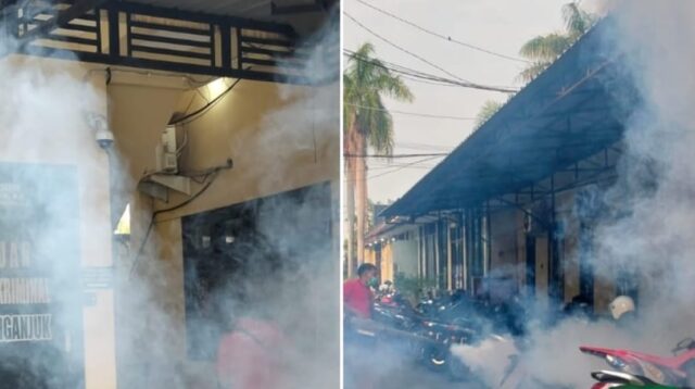 Polres Nganjuk melalui Sidokkes melaksanakan kegiatan fogging disinfektan dan pengasapan anti DBD