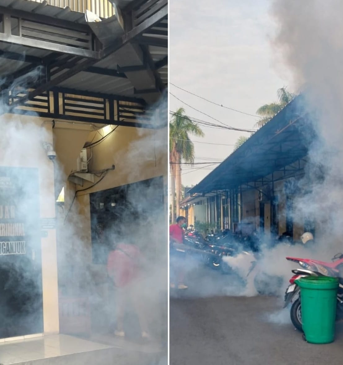 Polres Nganjuk melalui Sidokkes melaksanakan kegiatan fogging disinfektan dan pengasapan anti DBD