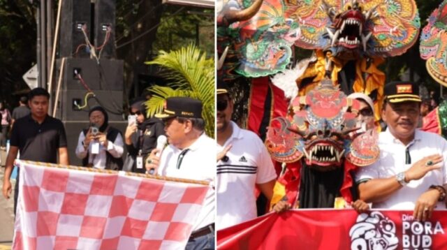 Ribuan seniman yang tergabung dalam Paguyuban Jaranan Nganjuk (Pajang) turun ke jalan