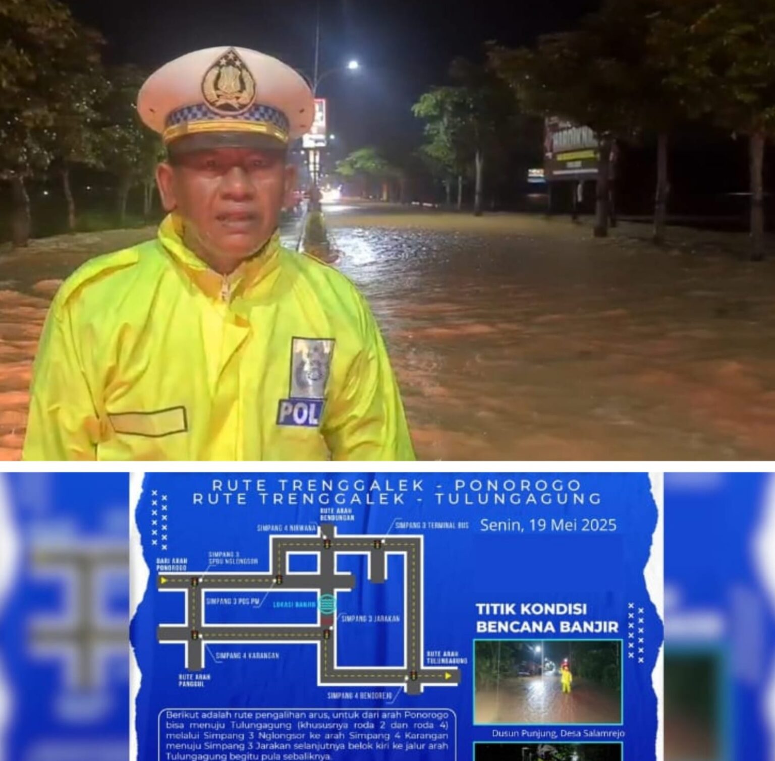 Jalur Nasional Trenggalek tepatnya di Jalan Raya Soekarno-Hatta terendam banjir