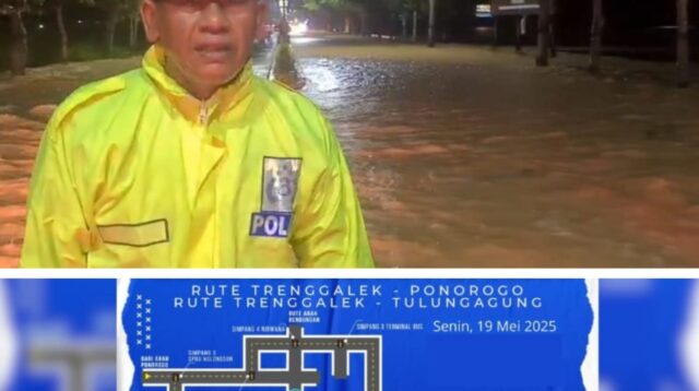 Jalur Nasional Trenggalek tepatnya di Jalan Raya Soekarno-Hatta terendam banjir