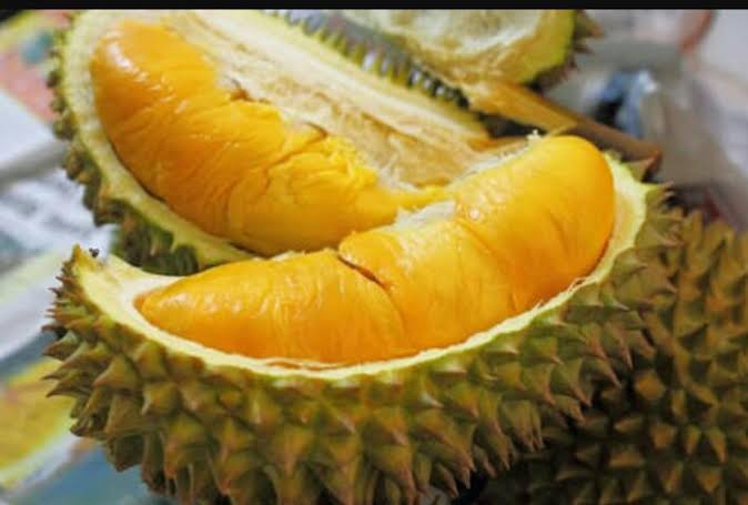 Durian ini nggak kalah istimewa. Varietas ini punya kulit kuning kecokelatan dengan duri yang tidak terlalu rapat