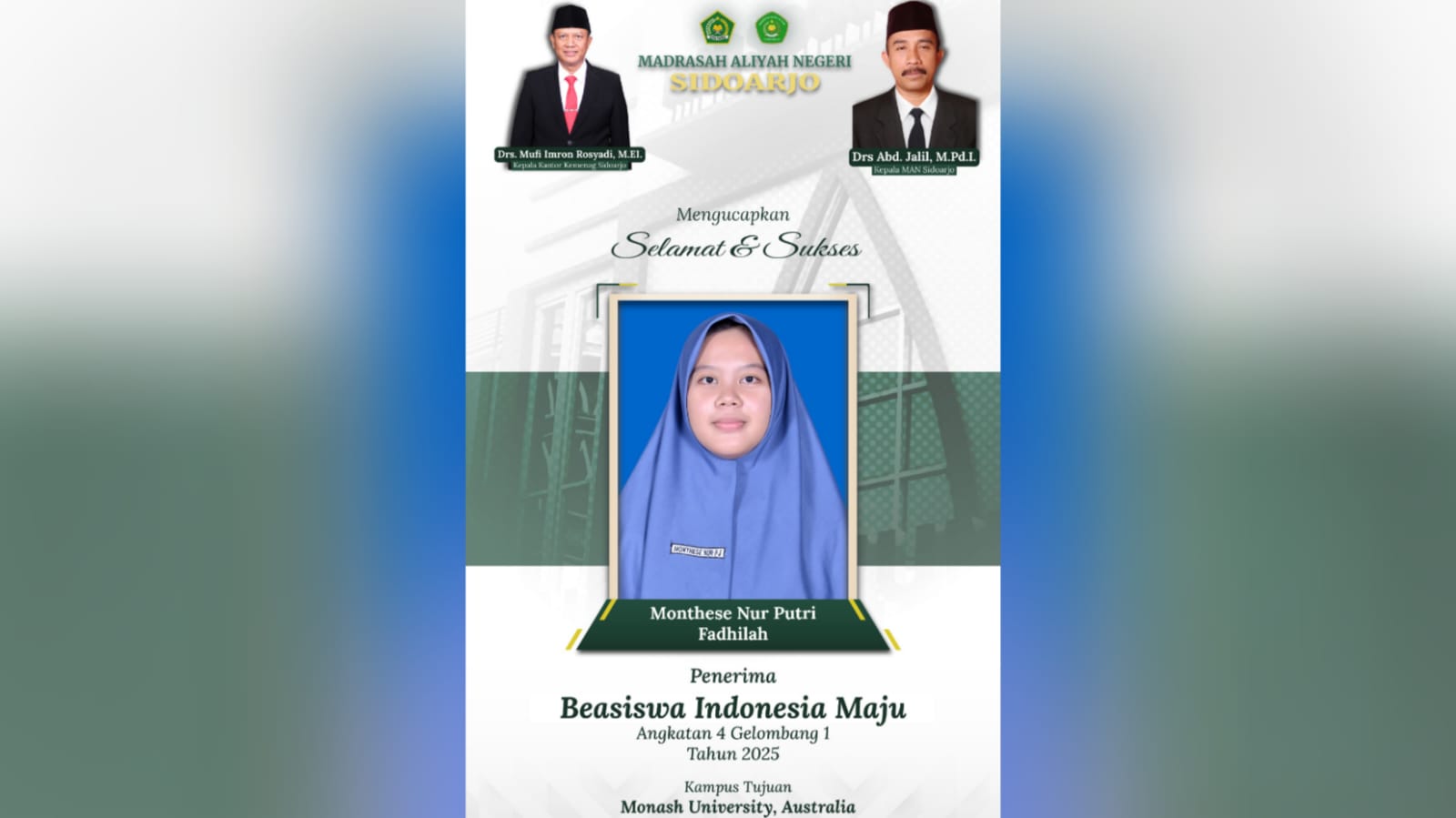 Panggilannya Monthese Nur Fadhilah ini, lolos ke perguruan tinggi luar negeri