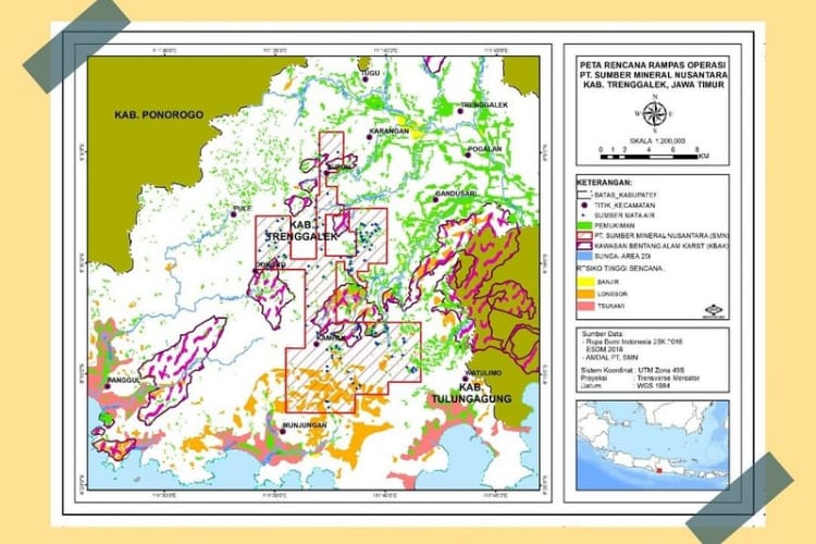 Lokasi prospek mineral emas itu ada di Ngepeh, Tugu, dan Prigi