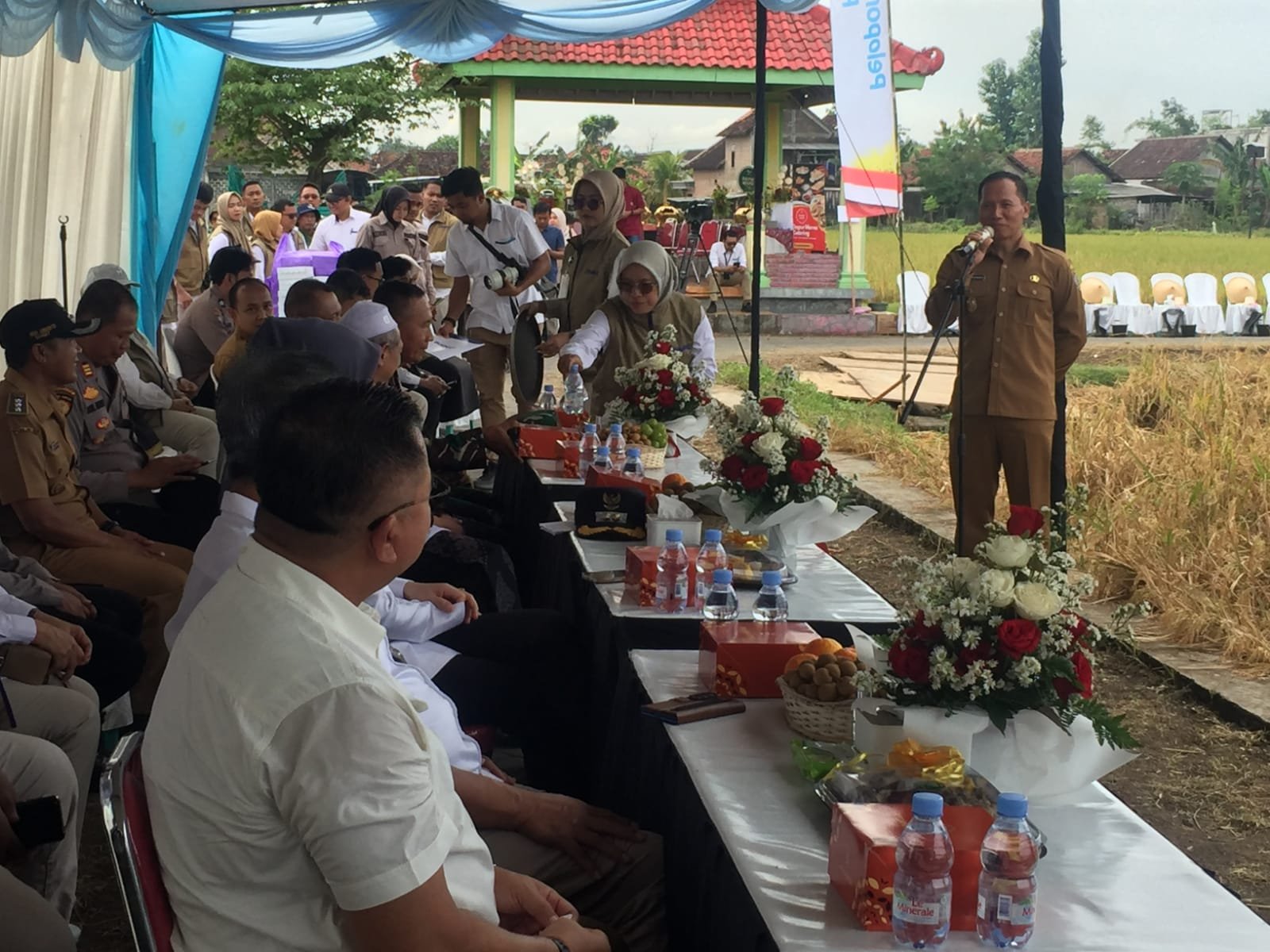 Plt. Bupati Tulungagung, Ahmad Baharudin, mehadidiri panen raya di Desa Podorejo, Kecamatan Sumbergempol